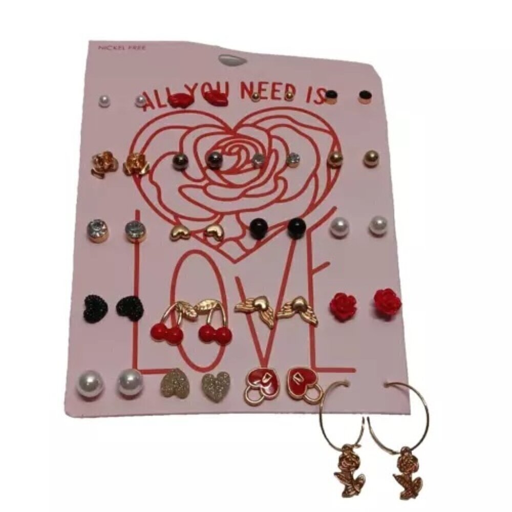 Heart Themed Earrings Valentine's Day Dangle & Stud 20 Various Sets‎ NEW